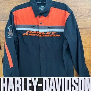 🏍️Colorblocked L/S Mechanic Button Shirt Black/Orange 99010-15VM Harley-Davidson